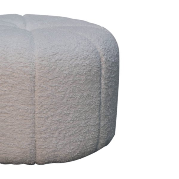 Solid Mango Wood White Boucle Upholstered Circle Stool - Image 3