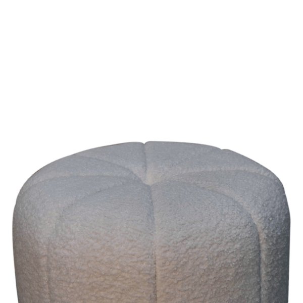 Solid Mango Wood White Boucle Upholstered Circle Stool - Image 4