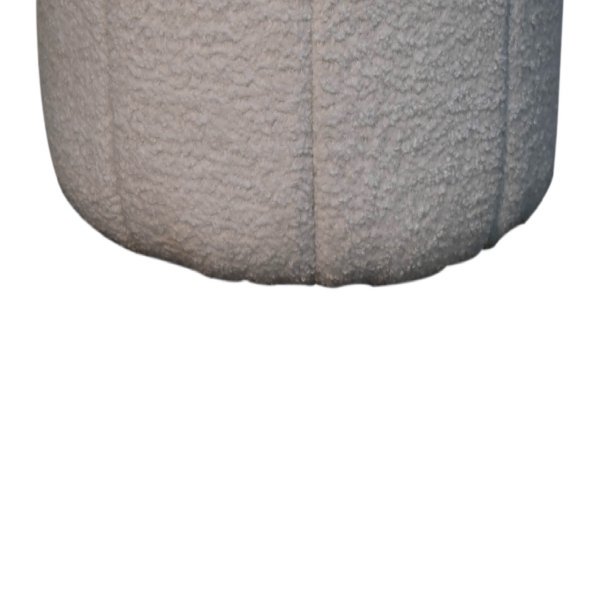 Solid Mango Wood White Boucle Upholstered Circle Stool - Image 6