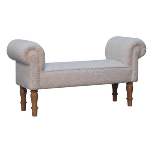 Solid Mango Wood White Boucle Upholstered Bench - Image 2