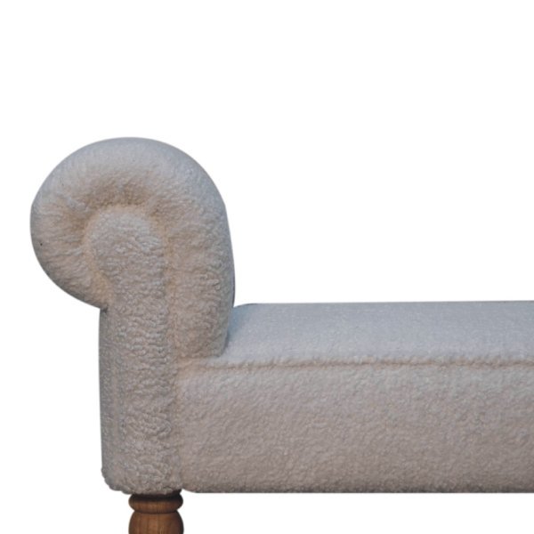Solid Mango Wood White Boucle Upholstered Bench - Image 4