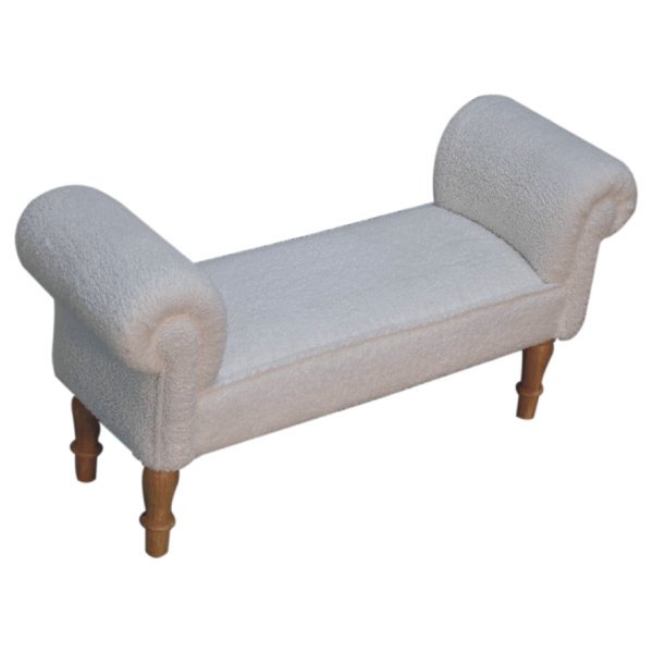 Solid Mango Wood White Boucle Upholstered Bench - Image 5