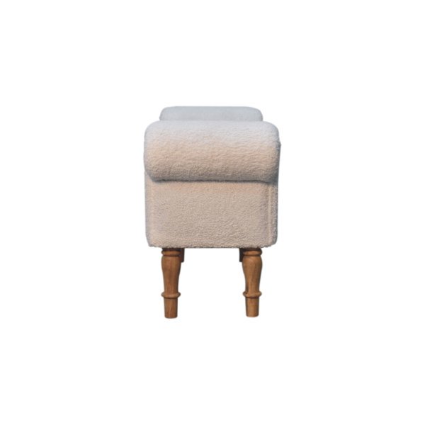 Solid Mango Wood White Boucle Upholstered Bench - Image 9
