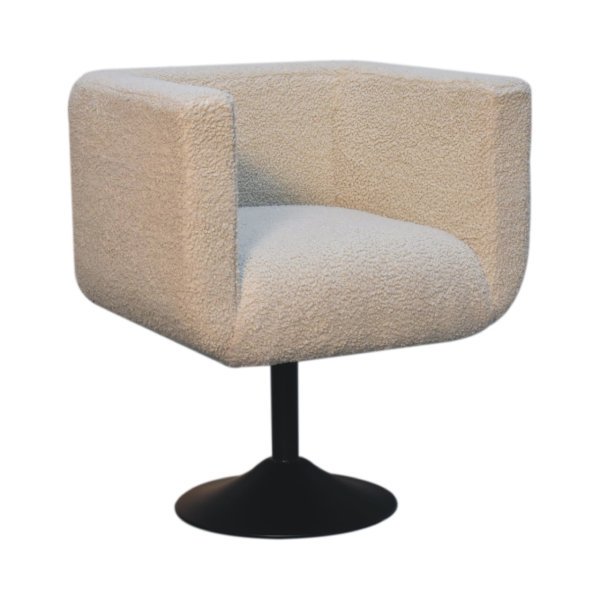 Solid Mango Wood Cream Boucle Upholstered Swivel Chair - Image 2