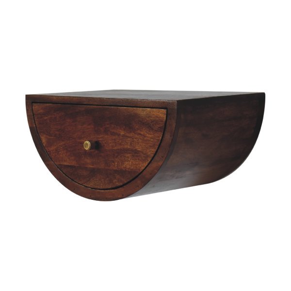 Solid Mango Wood Chestnut Finished Crescent Floating Wall Mounted Bedside - Image 2