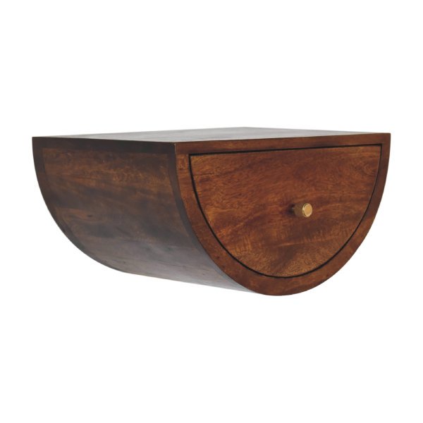 Solid Mango Wood Chestnut Finished Crescent Floating Wall Mounted Bedside - Image 3