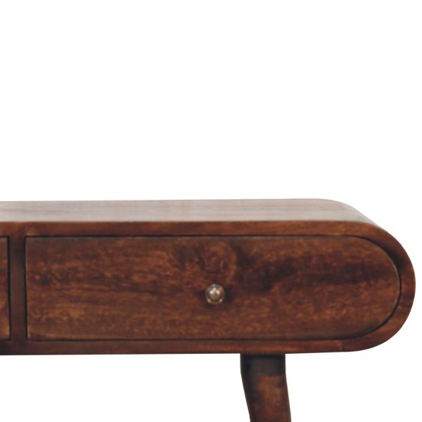 Solid Mango Wood California Walnut Finished 2 Drawer Curved Edge Console Table - Image 4