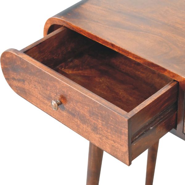 Solid Mango Wood California Walnut Finished 2 Drawer Curved Edge Console Table - Image 6