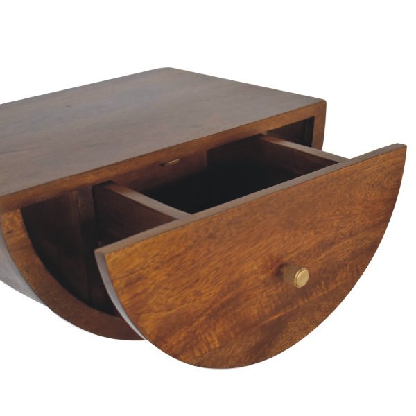 Solid Mango Wood Chestnut Finished Crescent Floating Wall Mounted Bedside - Image 6