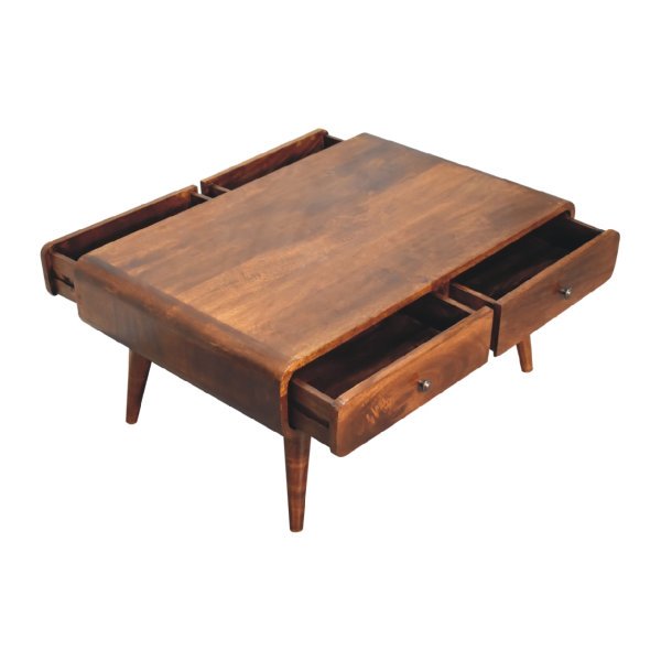 Solid Mango Wood Chestnut Finished 4 Drawer Sonata Coffee Table - Image 8