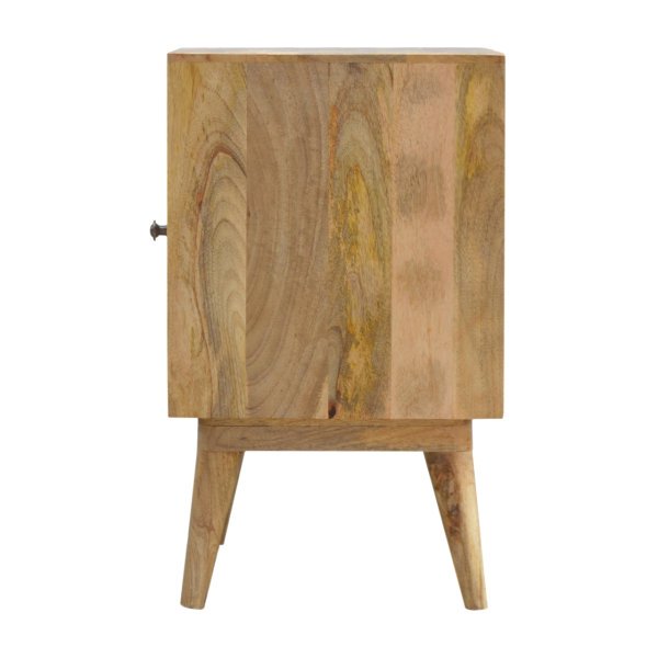 Solid Mango Wood Oak Finished Geometric Screen Printed Prima 1 Door Bedside - Image 8