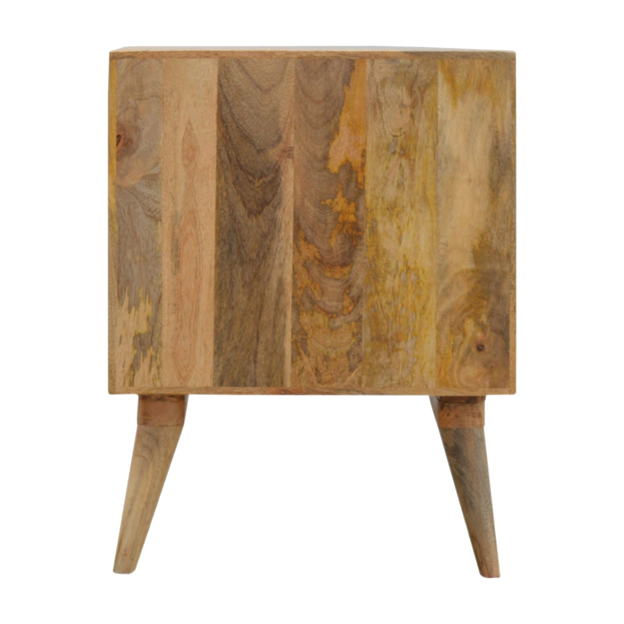Solid Mango Wood Oak Finished Geometric Screen Printed Prima 1 Door Bedside - Image 9