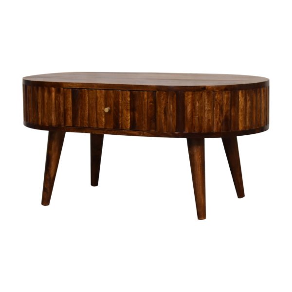 Solid Mango Wood Striped Chestnut Finished 1 Drawer Coffee Table - Image 3