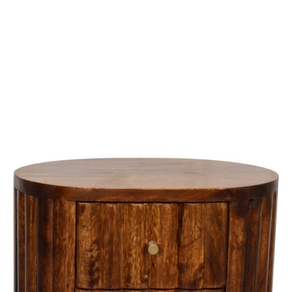 Solid Mango Wood Striped Chestnut Finished 2 Drawer Bedside - Image 5