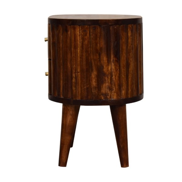 Solid Mango Wood Striped Chestnut Finished 2 Drawer Bedside - Image 8