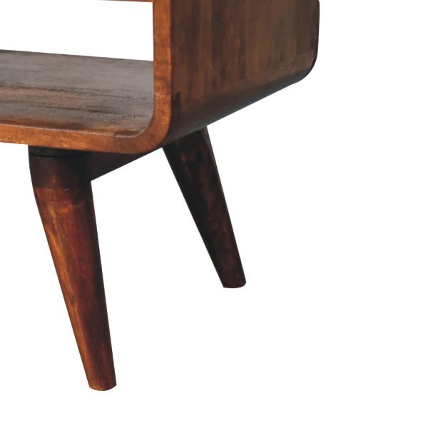 Solid Mango Wood Chestnut Finished 2 Drawer Reverse Curved Media Unit - Image 8