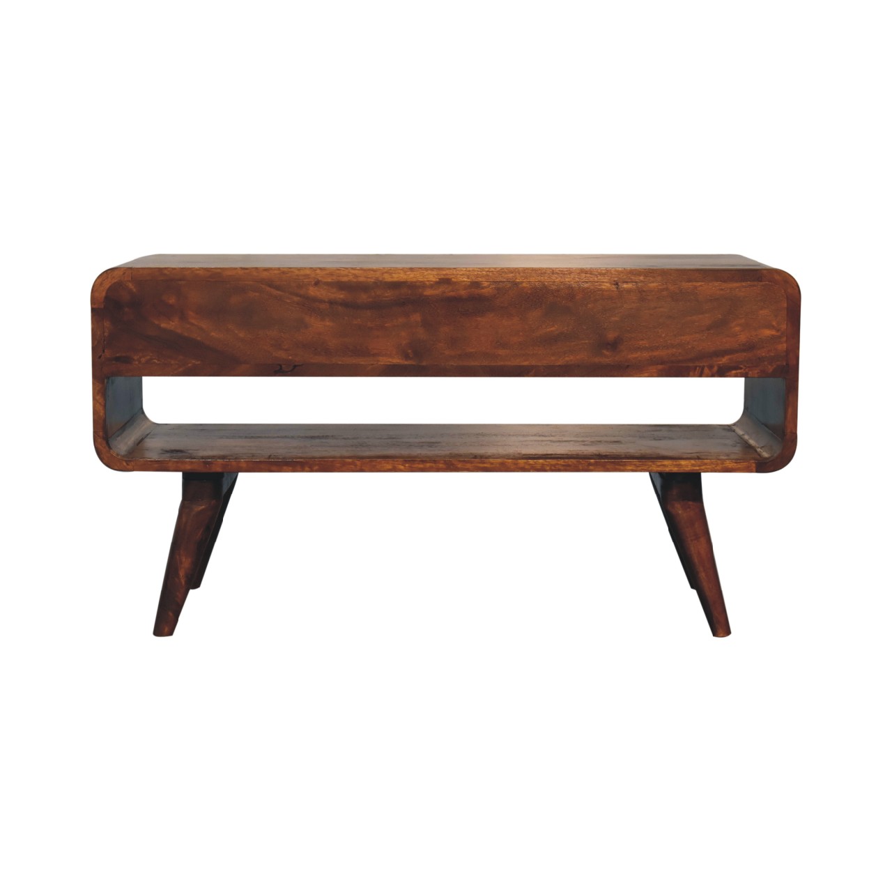 Solid Mango Wood Chestnut Finished 2 Drawer Reverse Curved Media Unit - Image 2