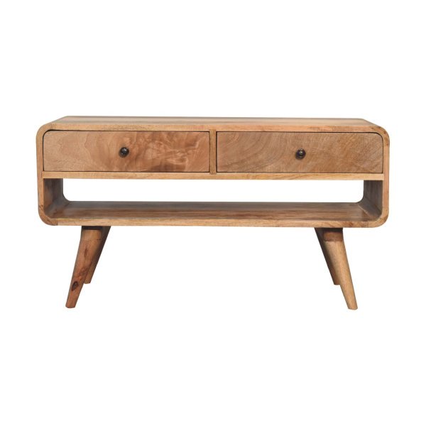 Solid Mango Wood Oak Finished 2 Drawer Reverse Curve Media Unit