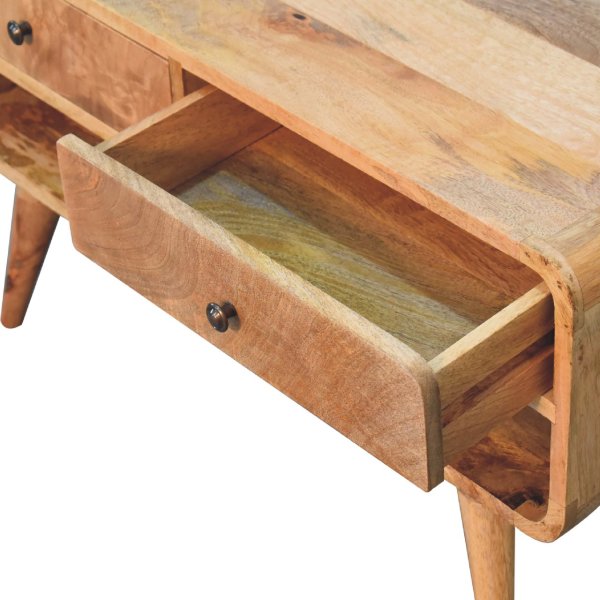 Solid Mango Wood Oak Finished 2 Drawer Reverse Curve Media Unit - Image 6