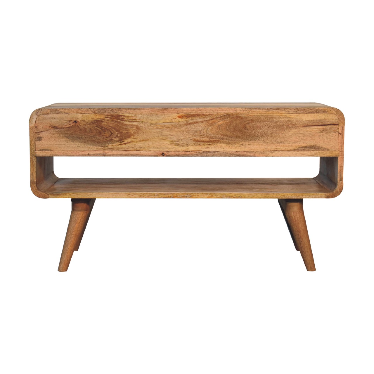 Solid Mango Wood Oak Finished 2 Drawer Reverse Curve Media Unit - Image 9