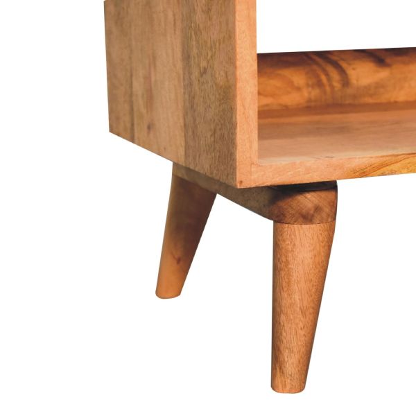 Solid Mango Wood Oak Finished Bench with Tan Leather Seat Pad - Image 7