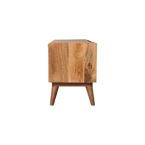 Solid Mango Wood Oak Finished Bench with Tan Leather Seat Pad - Image 8