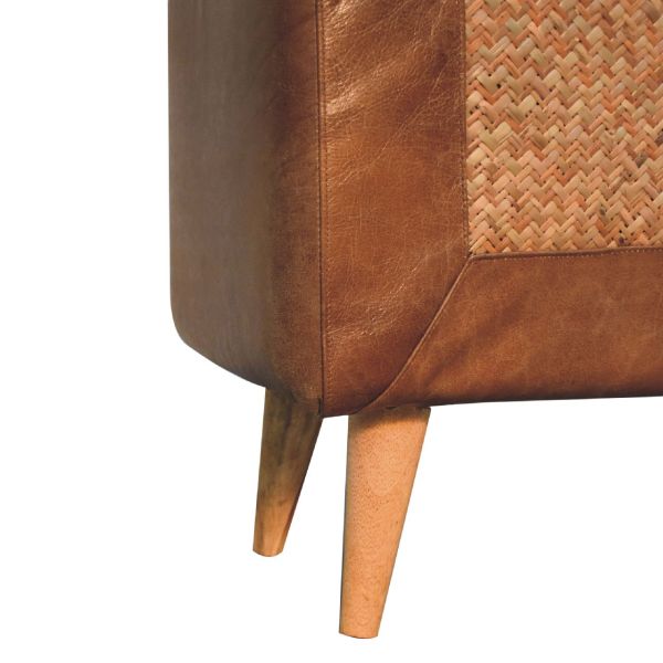 Solid Mango Wood Chestnut Finished Large Seagrass & Leather Upholstered Nordic Bench - Image 6