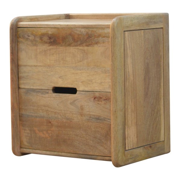 Solid Mango Wood Oak Finished 2 Drawer Gallery Back Bedside - Image 3