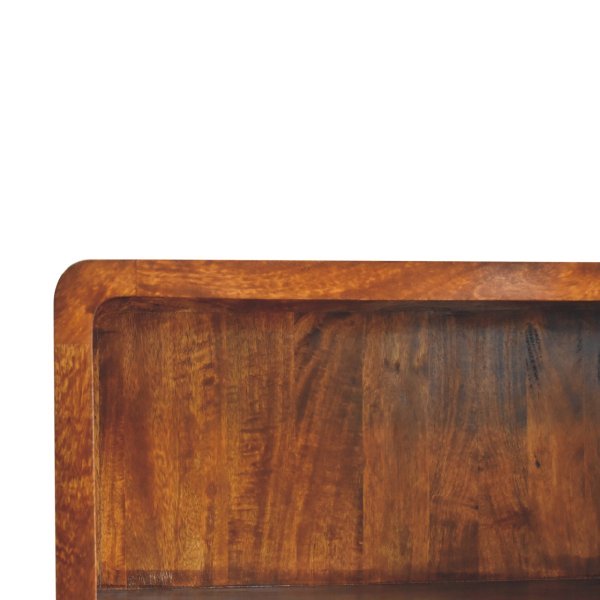 Solid Mango Wood Chestnut Finished 4 Shelf Curved Bookcase - Image 4