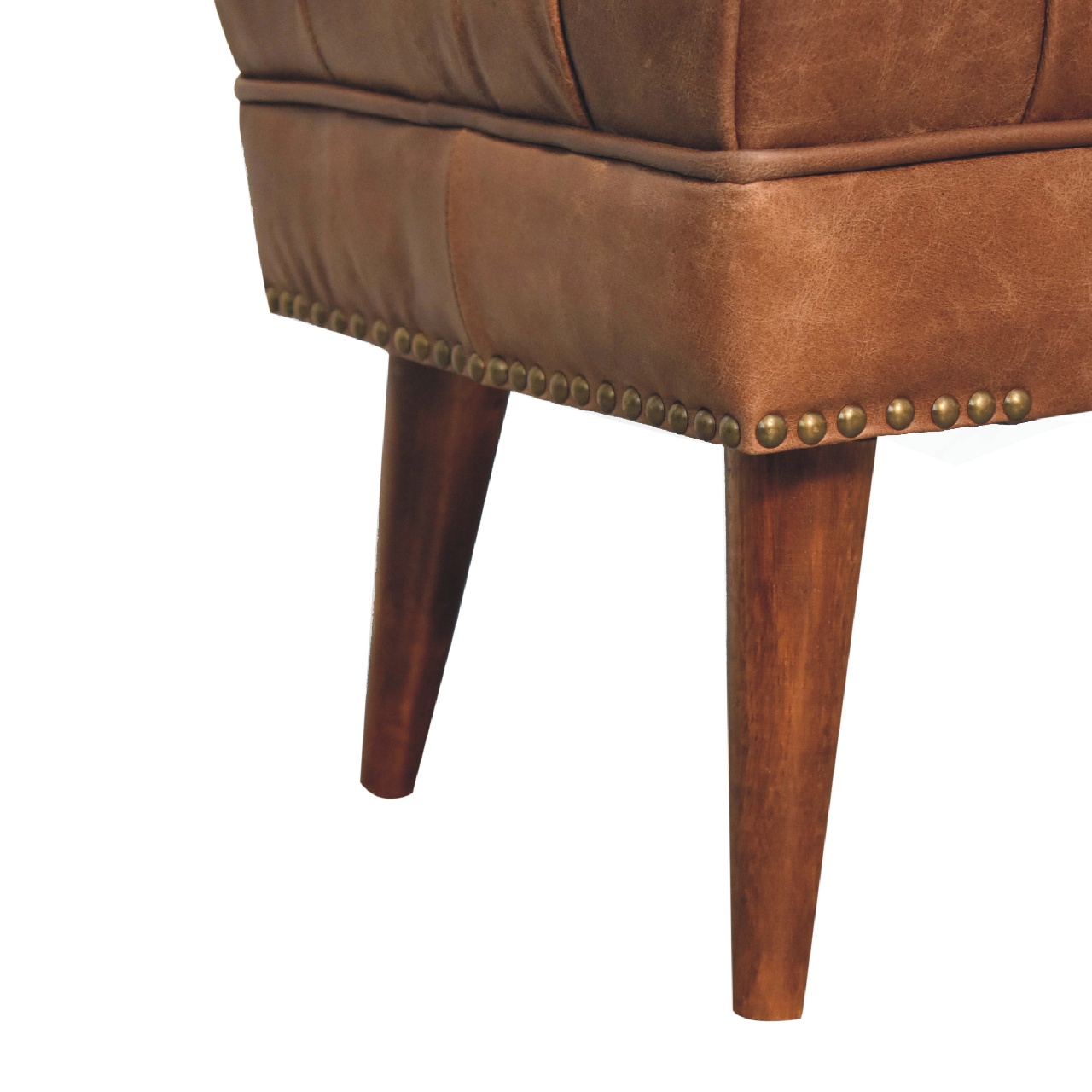 Solid Mango Wood Chestnut Finished Harbour Brown Leather Upholstered Bench - Image 7