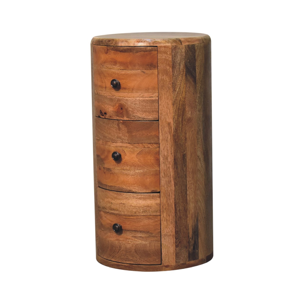 Solid Mango Wood Oak Finished 3 Drawer Drum Chest - Image 2