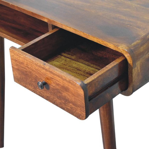 Solid Mango Wood Chestnut Finished 1 Drawer 1 Slot Curved  Writing Desk - Image 6