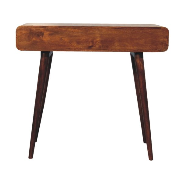 Solid Mango Wood Chestnut Finished 1 Drawer 1 Slot Curved  Writing Desk - Image 9