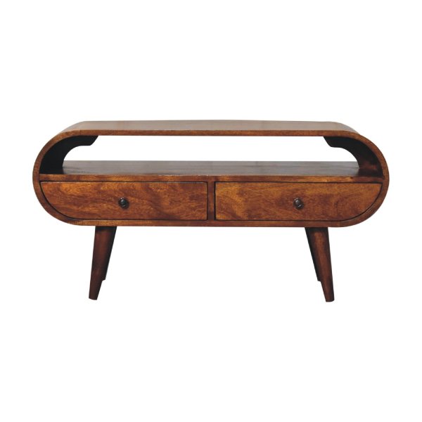 Solid Mango Wood Chestnut Finished Circular TV Stand