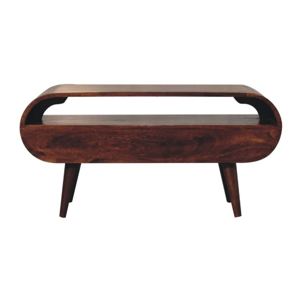 Solid Mango Wood Chestnut Finished Circular TV Stand - Image 10