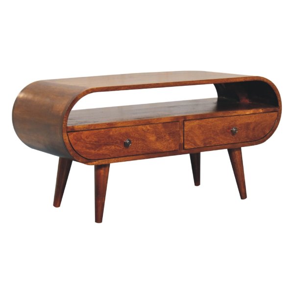 Solid Mango Wood Chestnut Finished Circular TV Stand - Image 3