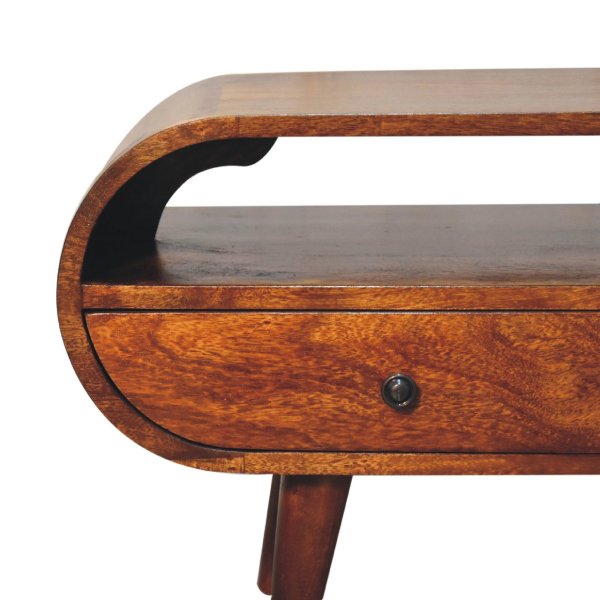 Solid Mango Wood Chestnut Finished Circular TV Stand - Image 4