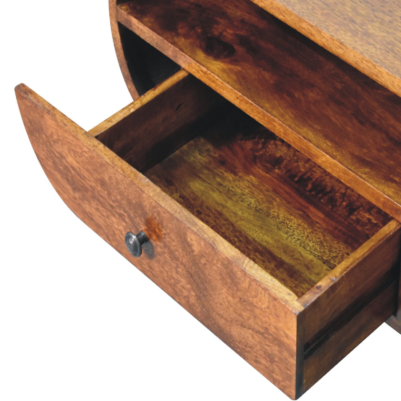Solid Mango Wood Chestnut Finished Circular TV Stand - Image 6