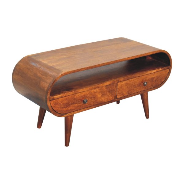 Solid Mango Wood Chestnut Finished Circular TV Stand - Image 7