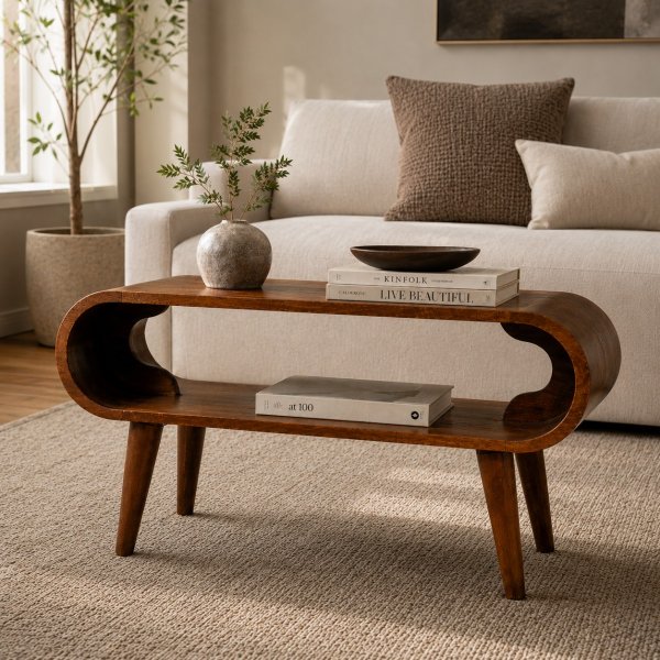 Solid Mango Wood Chestnut Finished Mango Wood Open Coffee Table