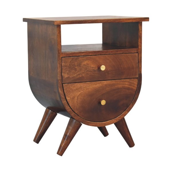 Solid Mango Wood Chestnut Finished 2 Drawer 1 Slot Rounded Bedside - Image 3