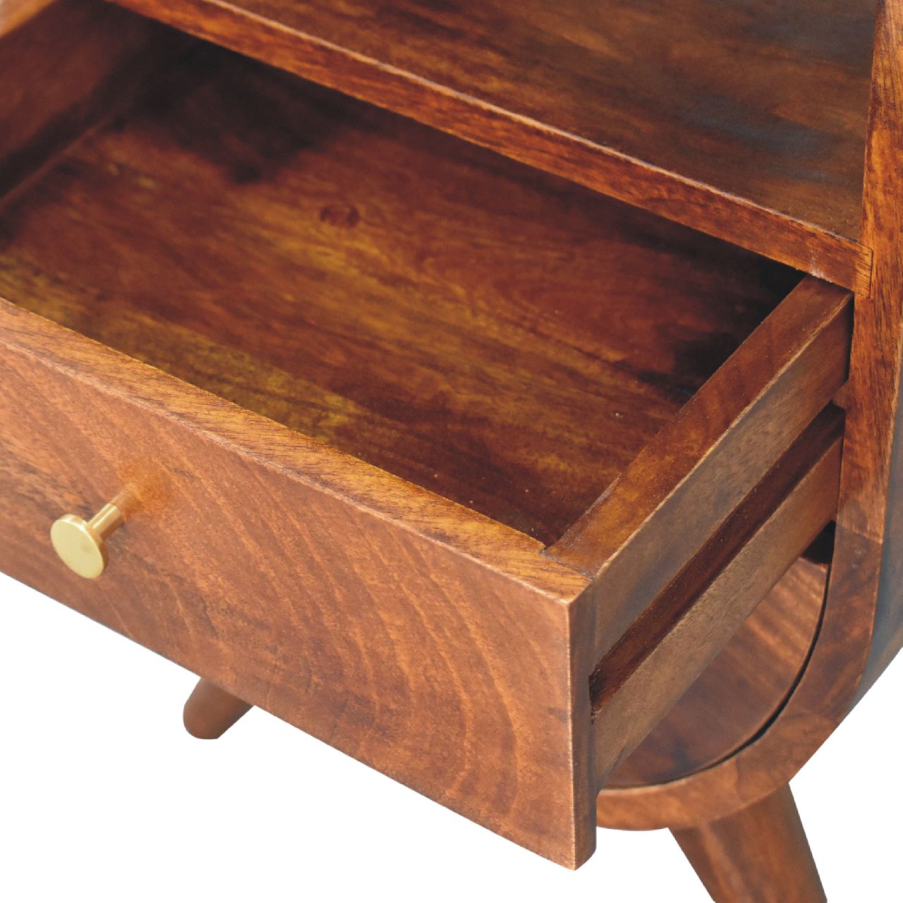 Solid Mango Wood Chestnut Finished 2 Drawer 1 Slot Rounded Bedside - Image 6