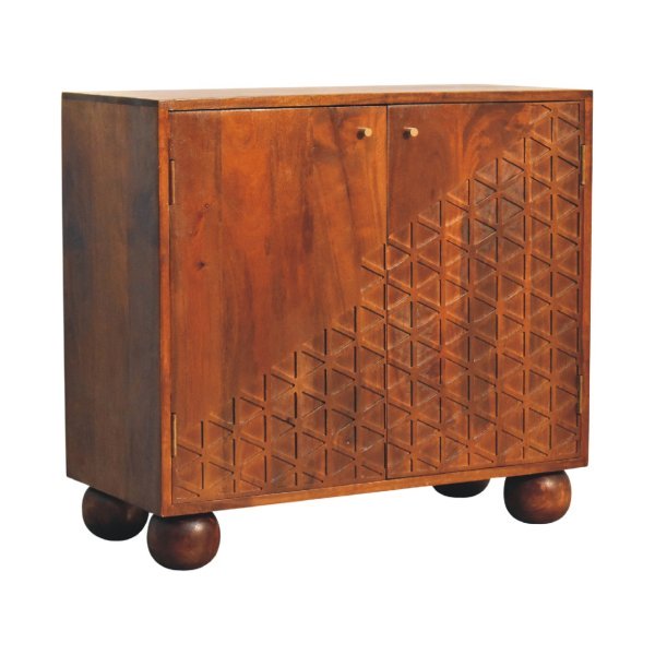 Solid Mango Wood Chestnut Finished 2 Door Dice Pattern Cabinet