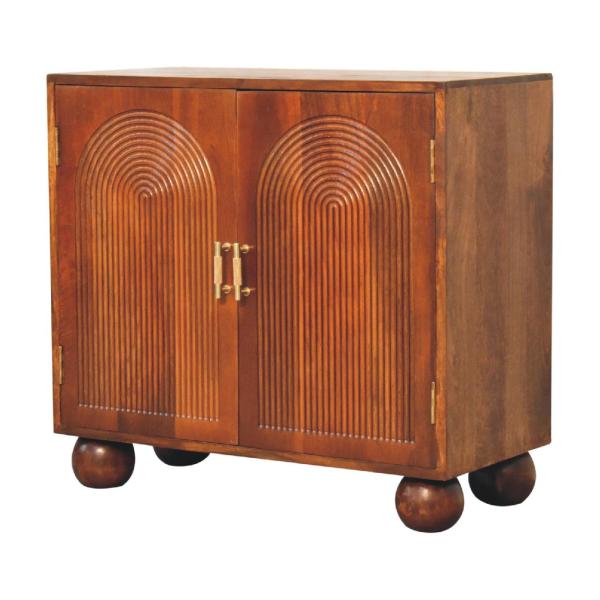 Solid Mango Wood Solid Chestnut Finished 2 Door Cabinet/Cupboard with Ball Feet - Image 3