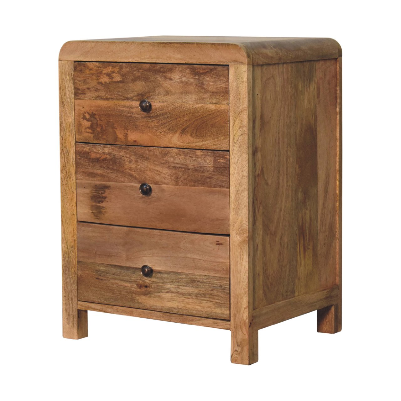 Solid Mango Wood Oak Finished Aspen 3 Drawer Bedside - Image 2