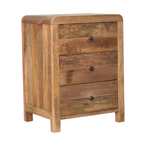 Solid Mango Wood Oak Finished Aspen 3 Drawer Bedside - Image 3