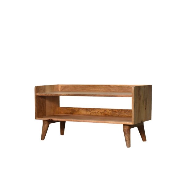 Solid Mango Wood Oak Finished Nordic Storage Bench - Image 2