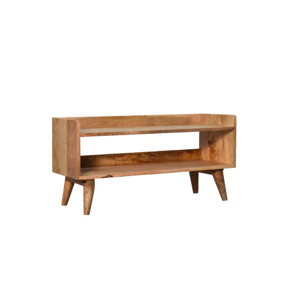 Solid Mango Wood Oak Finished Nordic Storage Bench - Image 3