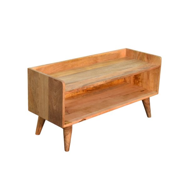 Solid Mango Wood Oak Finished Nordic Storage Bench - Image 5