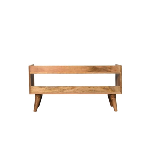 Solid Mango Wood Oak Finished Nordic Storage Bench - Image 9